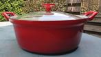 Gietijzeren faitout rode braadpan met glazen deksel (G139), Gebruikt, Gietijzer, Ophalen of Verzenden, Keramische plaat