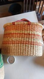 Mand-Steppegras-Boodschappenmand-Naturel-Leren-Hengels, Huis en Inrichting, Woonaccessoires | Schalen en Manden, Mand, Nieuw, Ophalen of Verzenden