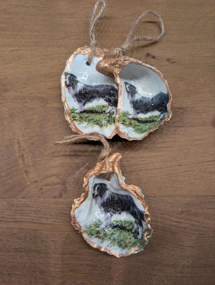 gedecoreerde oesterschelpen, kersthangers, hondenrassen, Hobby en Vrije tijd, Knutselen, Nieuw, Ophalen of Verzenden