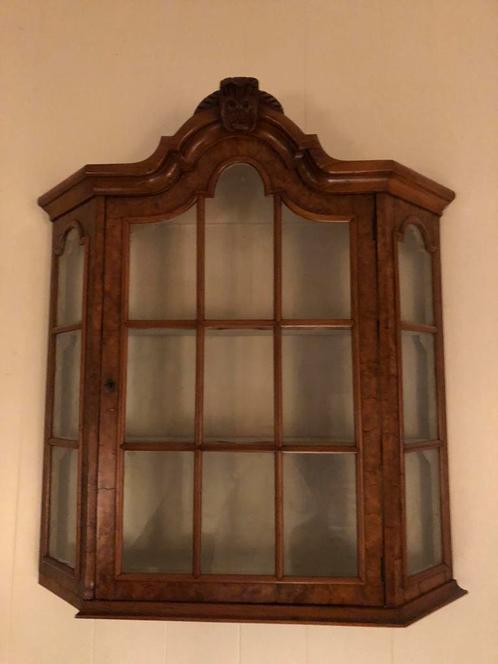 Antiek rozenhout vitrinekastje hangkastje MOET WEG, Antiek en Kunst, Curiosa en Brocante, Ophalen