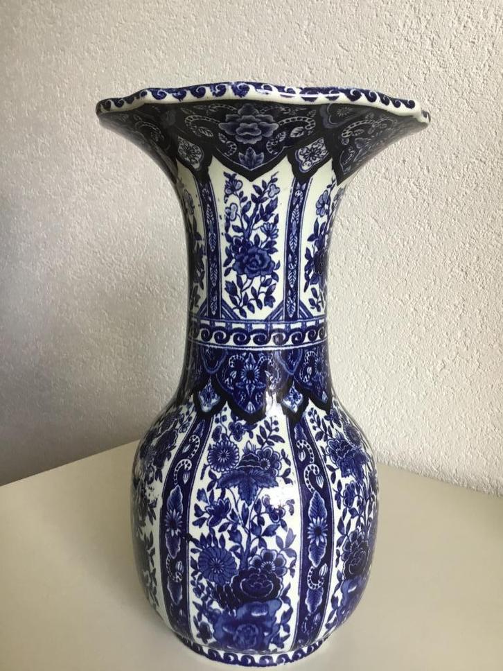 Vintage delfts blauwe trompetvaas Boch 30 cm, Antiek en Kunst, Antiek | Vazen, Ophalen of Verzenden
