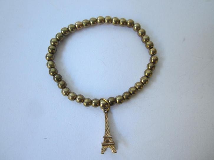 armband met goudkleurige kralen,, Sieraden, Tassen en Uiterlijk, Armbanden, Zo goed als nieuw, Ophalen of Verzenden