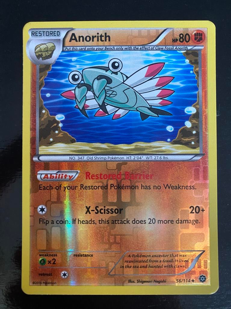 Anorith 57/114 Rev. Holo Pokémon XY Steam Siege 2016, Ophalen of Verzenden, Zo goed als nieuw, Losse kaart, Foil