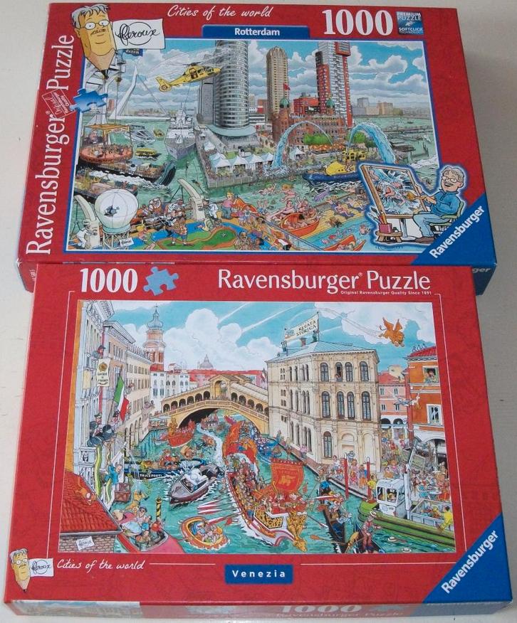 Diverse *** PUZZELS CITIES OF THE WORLD *** 2 stuks, Hobby en Vrije tijd, Denksport en Puzzels, Zo goed als nieuw, Legpuzzel, 500 t/m 1500 stukjes