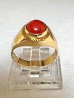 18 karaat gouden ring met bloedkoraal van 0.95ct! maat 17mm, Ophalen of Verzenden, 17 tot 18, Goud, Dame