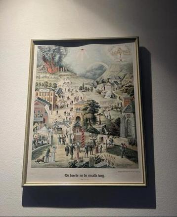De brede en smalle weg print in lijst Vintage beschikbaar voor biedingen