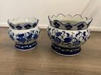 2 x Bloempotten modern delftsblauw/chinees set, Rond, Binnen, Ophalen of Verzenden, Zo goed als nieuw