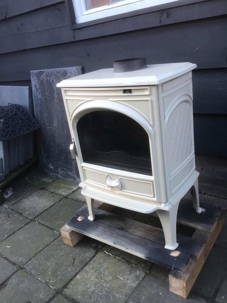 houtkachel  dovre 425 emallie roomwit. show model !!!, Huis en Inrichting, Kachels, Gebruikt, Vrijstaand, Houtkachel, Hout, Ophalen