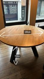 Mango houten tafel, zwarte poot, Huis en Inrichting, Tafels | Eettafels, Ophalen, Gebruikt, Rond, Vijf personen of meer
