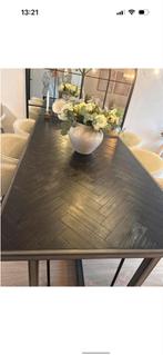 Mooie houten eettafel met metalen frame, Ophalen of Verzenden, Zo goed als nieuw, Rechthoekig