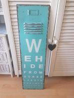 Mintgroen metalen vintage bord met tekst, Ophalen, Zo goed als nieuw