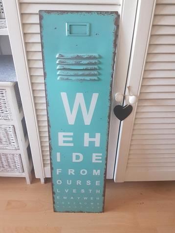 Mintgroen metalen vintage bord met tekst  beschikbaar voor biedingen