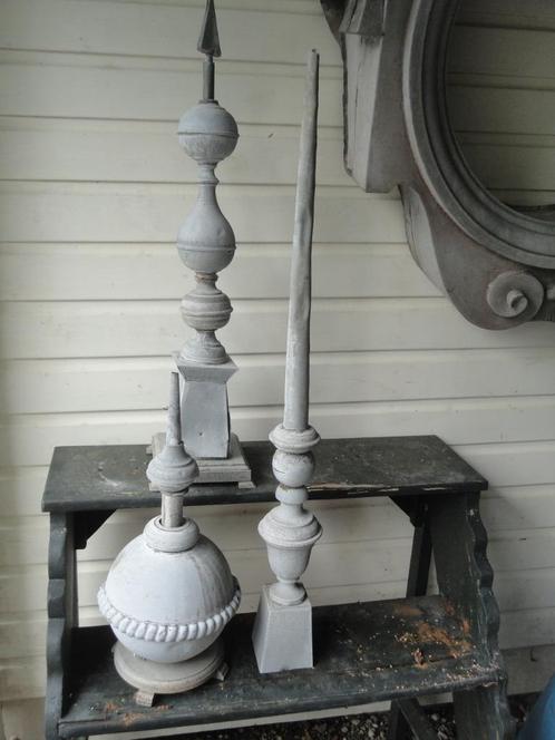 2 antieke FRANSE ZINKEN PINAKELS / pinakel, DAKORNAMENT, Antiek en Kunst, Antiek | Woonaccessoires, Ophalen