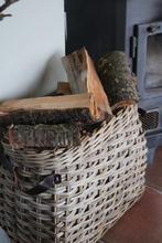 rieten (opberg)mand met leren grepen, Huis en Inrichting, Woonaccessoires | Schalen en Manden, Ophalen, Mand, Nieuw, Nvt