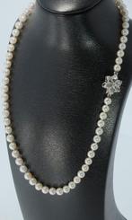 Akoya parel ketting diamanten 14k wit gouden slot luxe dames, Voordeelsieraden, Ophalen of Verzenden, Zo goed als nieuw, Met edelsteen