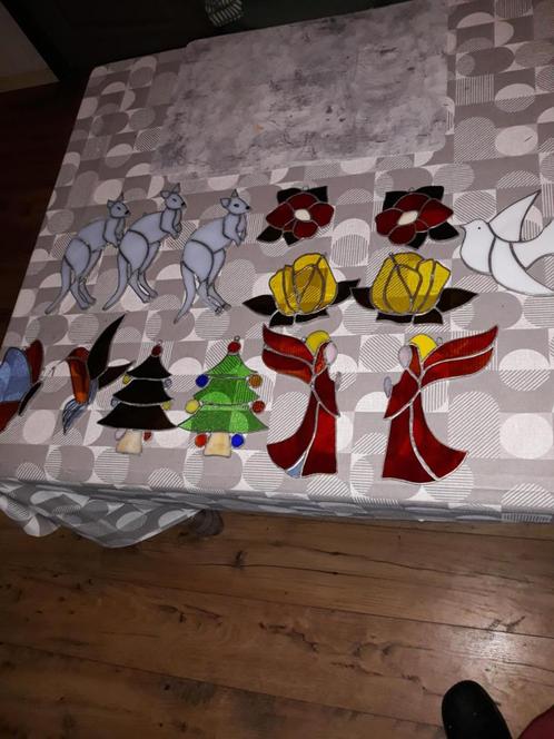 glas en lood raamhangers 14 stuks, Antiek en Kunst, Antiek | Glas en Kristal, Ophalen of Verzenden
