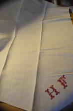antieke Linnen Droogdoek met handgeborduurde Initialen HF, Ophalen of Verzenden