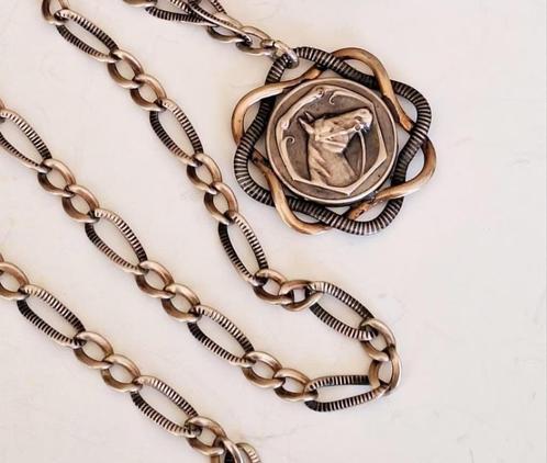 Antieke 19e eeuwse   Niello zilveren ketting en hanger Polo, Sieraden, Tassen en Uiterlijk, Antieke sieraden, Ketting, Zilver