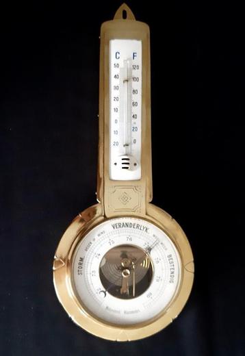 Weerstation (barometer+thermometer) Art Deco in koperen kast beschikbaar voor biedingen