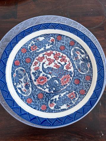 Antieke Chinese Schaal Pauw & Draken Decoratie Blauw Wit beschikbaar voor biedingen