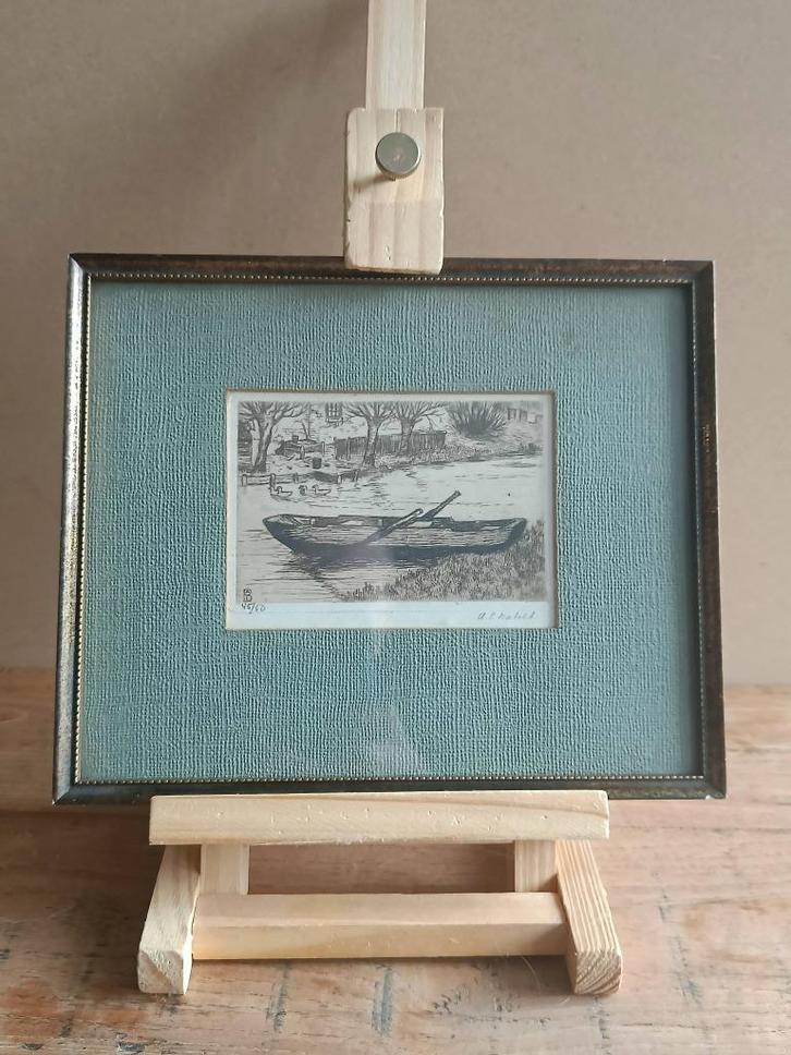 Gesigneerde Ets - bootje - Anna Elisabeth Batelt, Antiek en Kunst, Kunst | Etsen en Gravures, Ophalen of Verzenden
