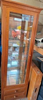 Eiken vitrinekast met glazen deur, 2 laden en verlichting, Huis en Inrichting, Kasten | Vitrinekasten, Ophalen, Gebruikt, Eikenhout