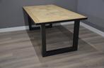 Eiken tafel 200 cm met metalen rand | Afhaalaanbieding, 200 cm of meer, 50 tot 100 cm, Nieuw, Eikenhout