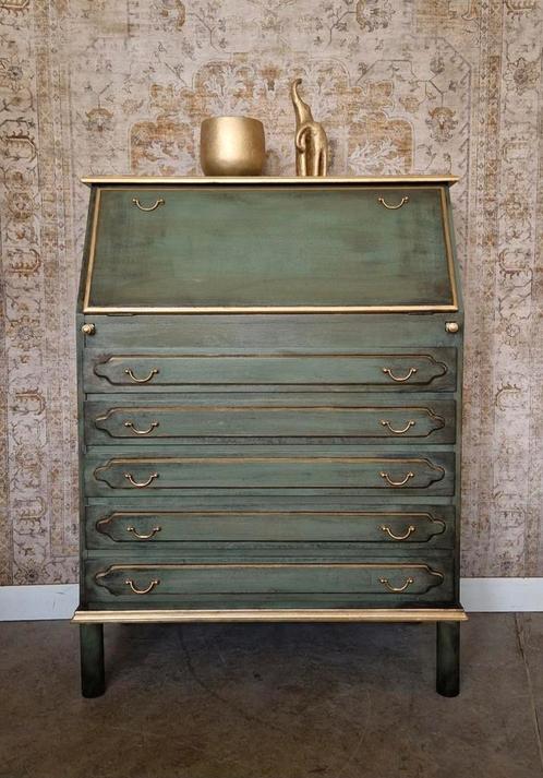 Groen secretaire in vintage stijl, Huis en Inrichting, Kasten | Secretaires, Zo goed als nieuw, Ophalen