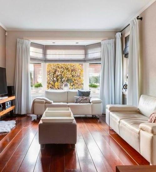 Verduisterend gordijn erker + los gordijn, Huis en Inrichting, Stoffering | Gordijnen en Lamellen, Zo goed als nieuw, 200 cm of meer