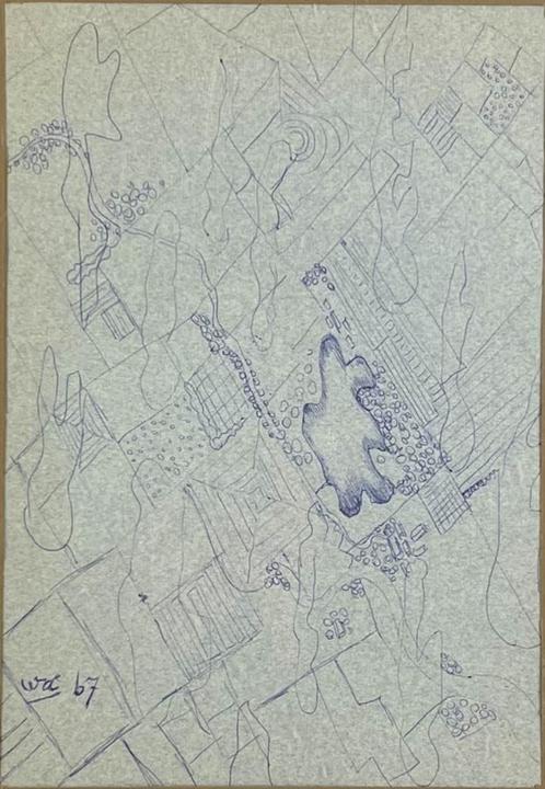 Wobbe H Alkema(1900)Tekening met Pen"Abstracte Comp"Ges Ged, Antiek en Kunst, Kunst | Schilderijen | Modern, Ophalen of Verzenden