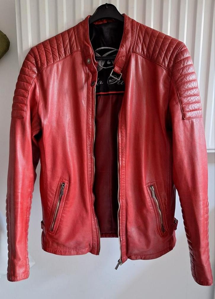Leren rode jas heren maat M / 48, volledig gereinigd, Kleding | Heren, Jassen | Zomer, Gedragen, Maat 48/50 (M), Rood, Ophalen