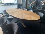 Tafel ovaal visgraat teak matrix poot 240x110, 200 cm of meer, Nieuw, 100 tot 150 cm, Metaal