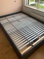 140x200 m bed met lattenbodems en uitschuiflades (Brimnis), Ophalen, Gebruikt, Zwart, Tweepersoons