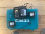 Makita Lader DC18SD + 2 Accu's BL1415, Ophalen of Verzenden, Gebruikt