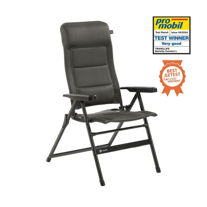TRAVELLIFE BARLETTA STANDENSTOEL COMFORT L DARK GREY, Caravans en Kamperen, Kampeermeubelen, Nieuw, Campingstoel, Ophalen of Verzenden