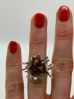 S395 Prachtige zilveren ring tijgeroog maat 16,5, Sieraden, Tassen en Uiterlijk, Antieke sieraden, Ophalen of Verzenden, Zilver