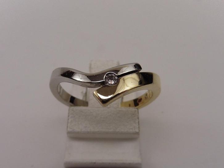 Gouden damesring met briljant                            G42, Sieraden, Tassen en Uiterlijk, Ringen, Gebruikt, Dame, 18 tot 19