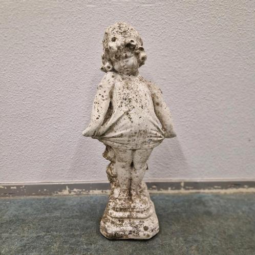 vintage beeld betonnen tuinbeeld meisje met patina, Antiek en Kunst, Curiosa en Brocante, Ophalen of Verzenden