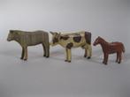 Drie kleine antieke houten dieren uit het Ertsgebergte 1900, Ophalen of Verzenden