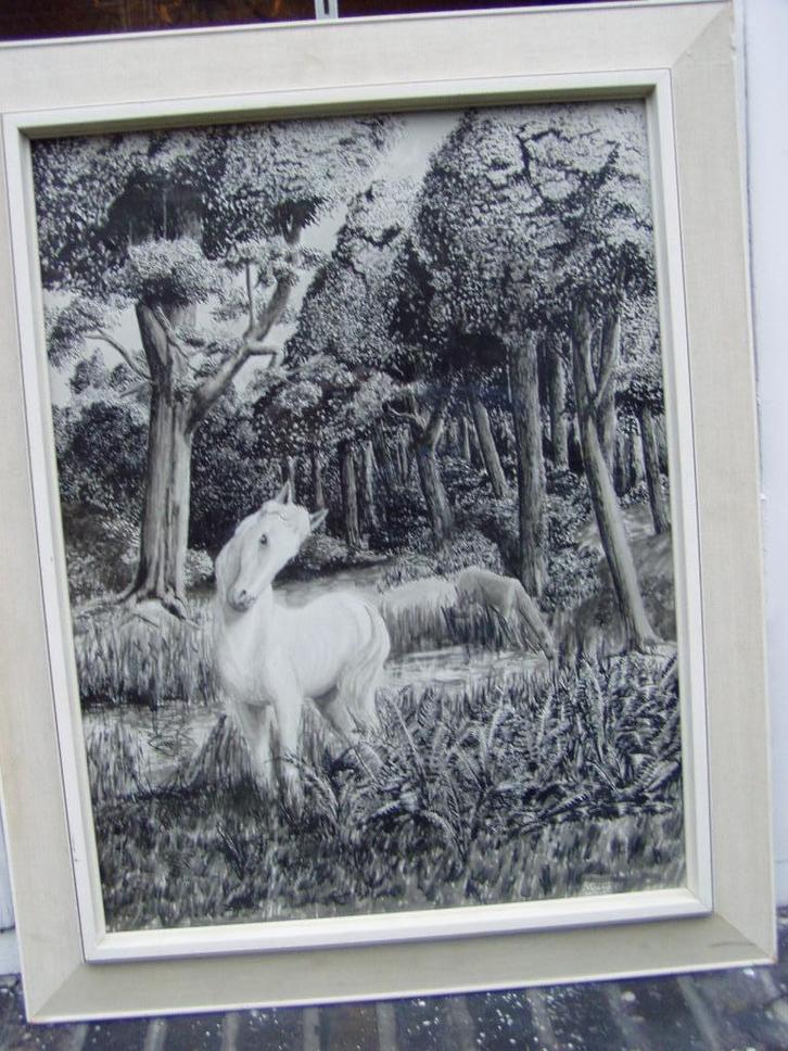 WITTE PAARDEN i/h Bois, Orig schilderij signering Van Ekeren, Antiek en Kunst, Kunst | Schilderijen | Klassiek, Ophalen