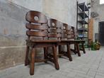 Set 4 Brutalistische Eetkamer Stoelen Jaren 80 Massief Eiken, Huis en Inrichting, Stoelen, Gebruikt, Bruin, Vintage Retro Brutalistisch