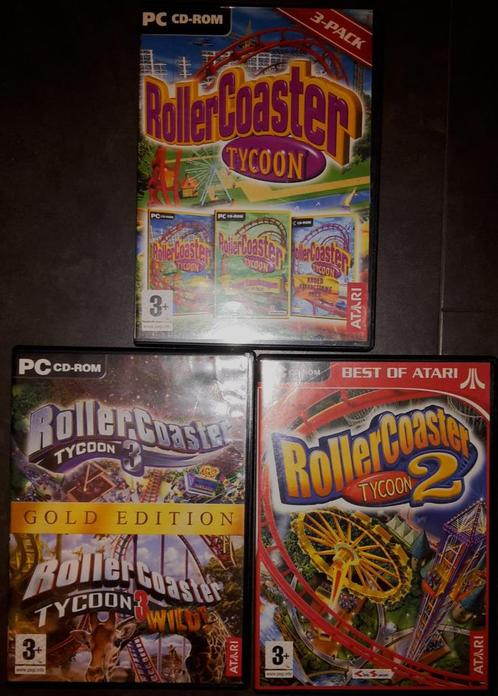 PC Game Set - Rollercoaster Tycoon 1 2 en 3, Spelcomputers en Games, Games | Pc, Zo goed als nieuw, Strategie en Constructie, 1 speler