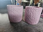 Set van 2 roze bloempotten, Rond, Zo goed als nieuw, Aardewerk, Tuin