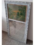 Grote ANTIEK houten spiegel en schilderij M. Crausaz 123x68, Antiek en Kunst, 50 tot 100 cm, 100 tot 150 cm, Rechthoekig, Ophalen