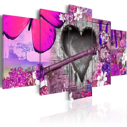 687 Roze Paars Hartje Sleutel 5 Luik Canvas Schilderij Nieuw, Antiek en Kunst, Kunst | Schilderijen | Modern, Ophalen of Verzenden