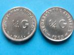 Curacao Antillen 2 x 25 cent zilver 1944 en 1963, Postzegels en Munten, Munten | Nederland, Zilver, 25 cent, Koningin Wilhelmina