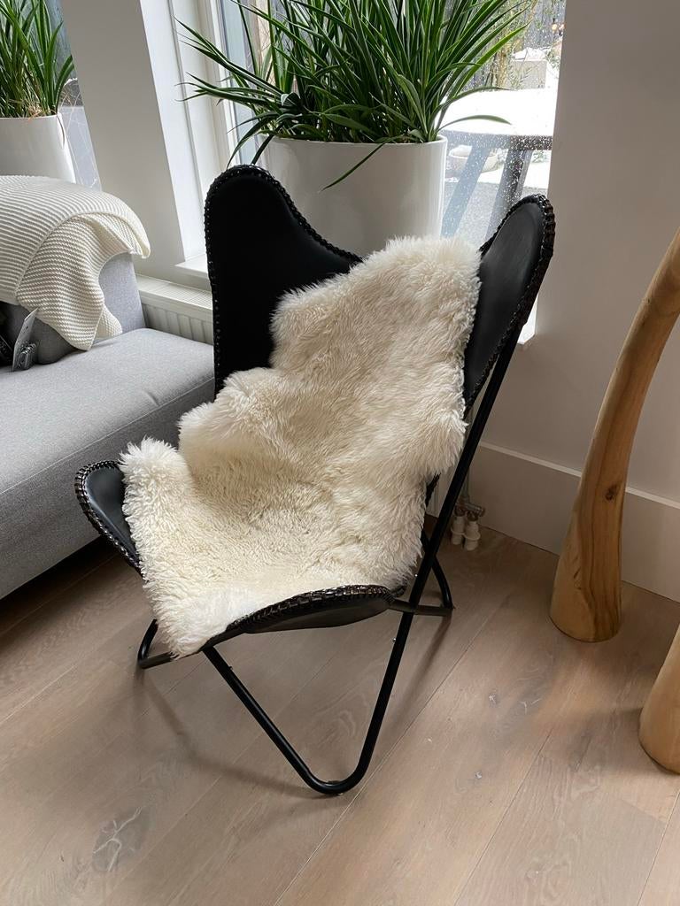 Zwarte vlinderstoel van leer, Ophalen, Gebruikt, Zwart, Leer