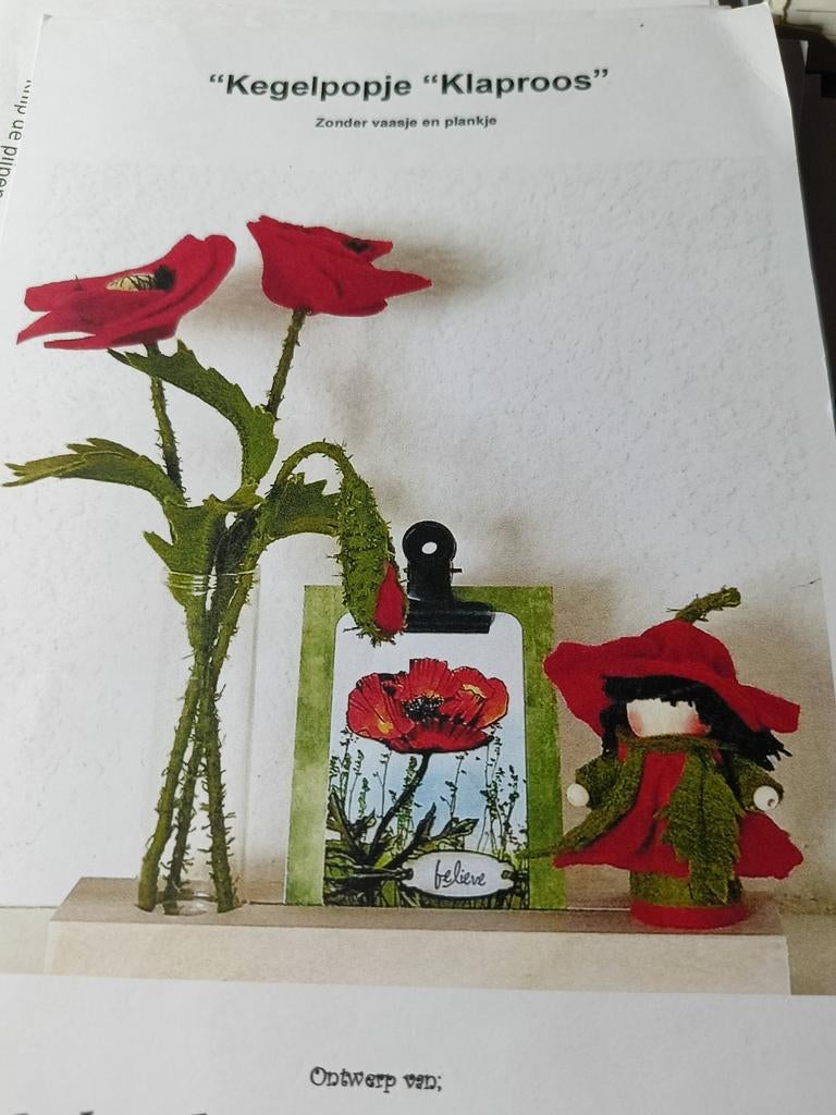 Patroon Kegel popje klaproos, Hobby en Vrije tijd, Vilt, Ophalen of Verzenden, Boek of Patroon