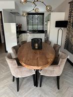 Eettafel + 6 suede stoelen, Ophalen, Eikenhout, 200 cm of meer, 50 tot 100 cm