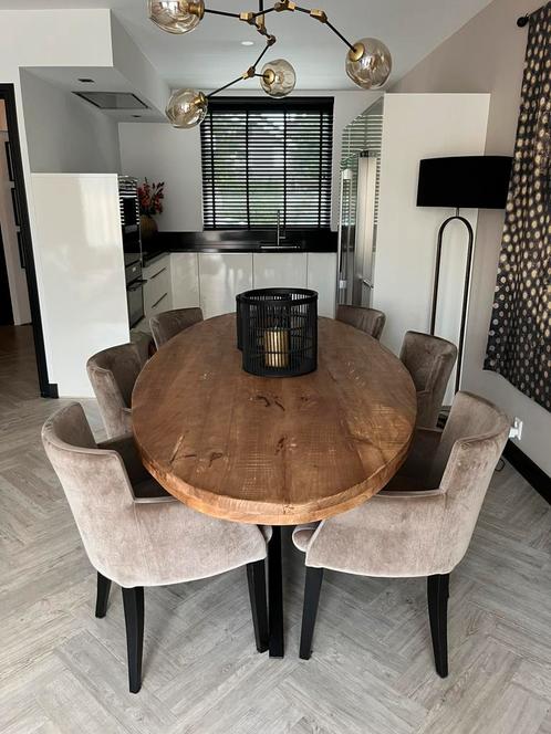 Eettafel + 6 suede stoelen, Huis en Inrichting, Tafels | Eettafels, Zo goed als nieuw, 50 tot 100 cm, 200 cm of meer, Vijf personen of meer